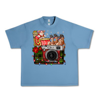 Pebble Blue Christmas Santa Vintage Camera Urban Heavy Tee - FaDigitalArtStudio