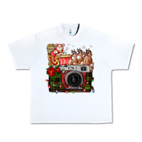 White Christmas Santa Vintage Camera Urban Heavy Tee - FaDigitalArtStudio