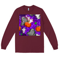 Burgundy tombstone and ghosts seamless paternal Long Sleeve Tee - BundleAndBundleShop