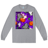 Heather Grey tombstone and ghosts seamless paternal Long Sleeve Tee - BundleAndBundleShop