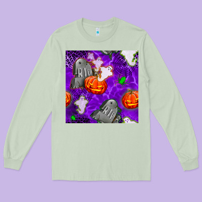 Tombstone And Ghosts Seamless Paternal Long Sleeve Tee Designed By Bundleandbundleshop