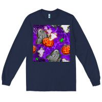 Navy tombstone and ghosts seamless paternal Long Sleeve Tee - BundleAndBundleShop