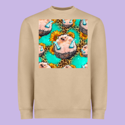 Hedgehog Western Seamless Pattern Heavyweight Sweatshirt Designed By Hra Design Shop