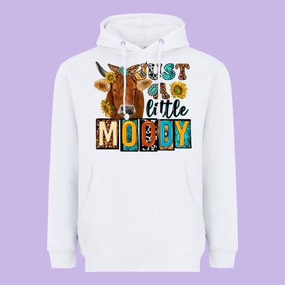 Just A Little Moody With Cow Heavyweight Hoodie Designed By Nancycooperartshop