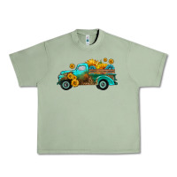 Oil Green farm truck with sunflower Urban Heavy Tee - HRA Design Shop