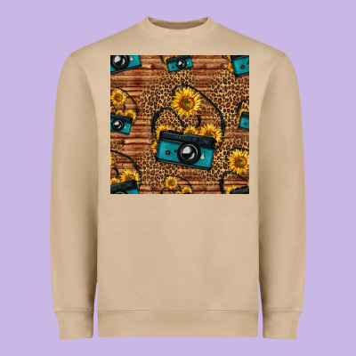 Western Sunflowers Camera Seamless Pattern Heavyweight Sweatshirt Designed By Hra Design Shop