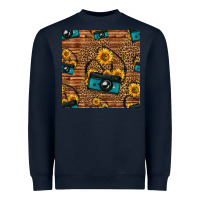 Navy western sunflowers camera seamless pattern Heavyweight Sweatshirt - HRA Design Shop