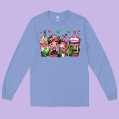 Mexican Coffee Cups Cafecito Long Sleeve Tee Designed By Jasminsmagicworld