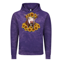 Cloud Purple hereford cow with sunflowers Vintage Hoodie - RanaPortraitStore
