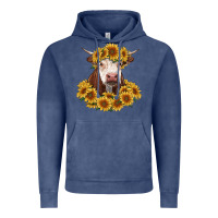 Vintage Denim hereford cow with sunflowers Vintage Hoodie - RanaPortraitStore
