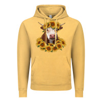 Vintage Mustard hereford cow with sunflowers Vintage Hoodie - RanaPortraitStore