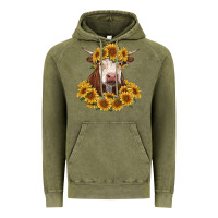 Vintage Olive hereford cow with sunflowers Vintage Hoodie - RanaPortraitStore