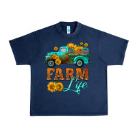 Navy farm truck  farm life with sunflower Urban Heavy Tee - HRA Design Shop