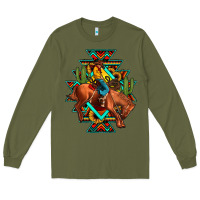 Army Green aztec rodeo cowboy Long Sleeve Tee - JahusDesignShop
