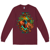 Burgundy aztec rodeo cowboy Long Sleeve Tee - JahusDesignShop