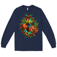 Navy aztec rodeo cowboy Long Sleeve Tee - JahusDesignShop