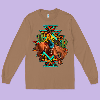 Aztec Rodeo Cowboy Long Sleeve Tee Designed By Jahusdesignshop
