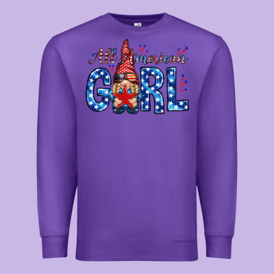 All American Girl With Gnome Premium Sweatshirt Designed By Nancycooperartshop