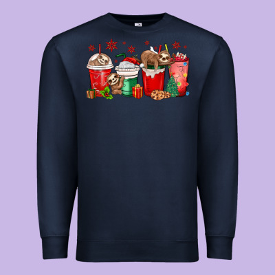 Christmas Sloth Coffee Cups Premium Sweatshirt Designed By Maliassmallbusiness