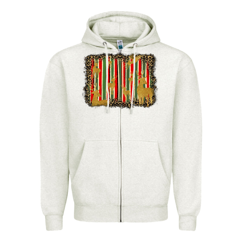 Christmas Reindeers Leopard Background Zipper Hoodie by BarkalooDesign | Teevron