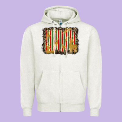 Christmas Reindeers Leopard Background Zipper Hoodie Designed By Barkaloodesign