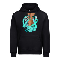 Black Ovarian Cancer diva teal ribbon Urban Hoodie - NancyCooperArtShop
