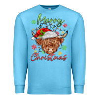 Ocean Blue merry christmas cow Premium Sweatshirt - MaliasSmallBusiness