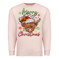 Pale Pink merry christmas cow Premium Sweatshirt - MaliasSmallBusiness