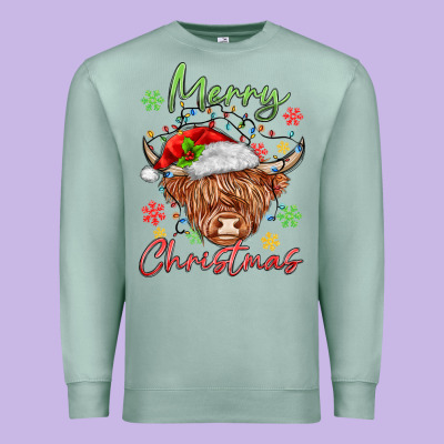 Merry Christmas Cow Premium Sweatshirt Designed By Maliassmallbusiness
