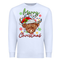White merry christmas cow Premium Sweatshirt - MaliasSmallBusiness