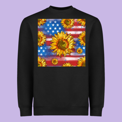 Sunflowers American Flag Seamless Pattern Heavyweight Sweatshirt Designed By Hra Design Shop