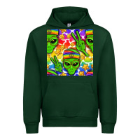 Forest Green Pride LGBTQ+ aliens and stars with rainbow Urban Hoodie - NancyCooperArtShop
