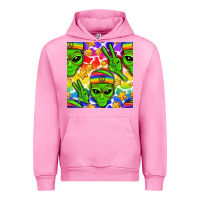 Fuchsia Pink Pride LGBTQ+ aliens and stars with rainbow Urban Hoodie - NancyCooperArtShop