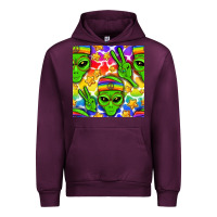 Mauve Wine Pride LGBTQ+ aliens and stars with rainbow Urban Hoodie - NancyCooperArtShop