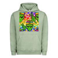 Pigment Oil Green Pride LGBTQ+ aliens and stars with rainbow Urban Hoodie - NancyCooperArtShop