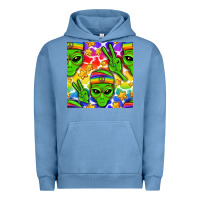 Pigment Pebble Blue Pride LGBTQ+ aliens and stars with rainbow Urban Hoodie - NancyCooperArtShop