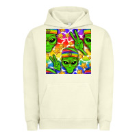 Pigment Pistachio Pride LGBTQ+ aliens and stars with rainbow Urban Hoodie - NancyCooperArtShop