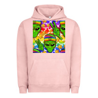 Pigment Salmon Pride LGBTQ+ aliens and stars with rainbow Urban Hoodie - NancyCooperArtShop