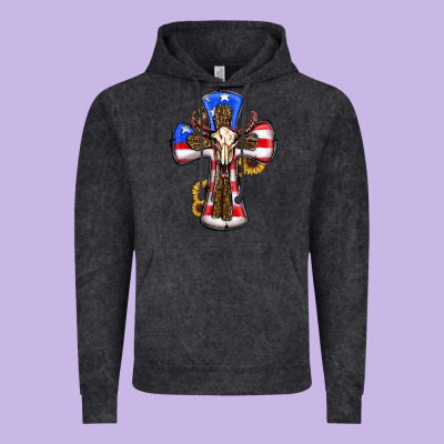 American Flag Cross Cow Skull Sunflowers Vintage Hoodie Designed By Ranaportraitstore