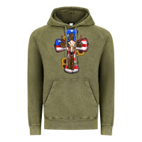 Vintage Olive american flag cross cow skull sunflowers Vintage Hoodie - RanaPortraitStore