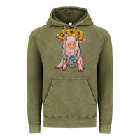 Vintage Olive sunflower pig with gemstone Vintage Hoodie - RanaPortraitStore