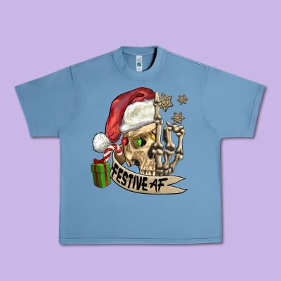 Festive Af Christmas Skull Urban Heavy Tee Designed By Fadigitalartstudio