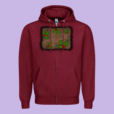 Christmas Plaid Leopard Mistletoe Background Zipper Hoodie Designed By Barkaloodesign