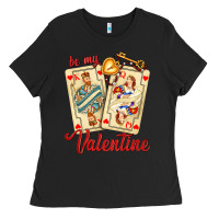 Black be my valentine with playing cards and key Ladies Tee - AdoDesignShop