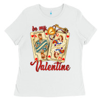 White be my valentine with playing cards and key Ladies Tee - AdoDesignShop