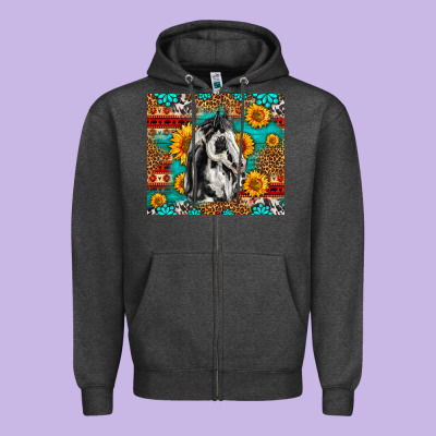 Aztec Sunflowers Horse Zipper Hoodie Designed By Lillyallendesigns