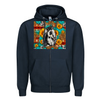 Navy Aztec Sunflowers Horse Zipper Hoodie - LillyAllenDesigns