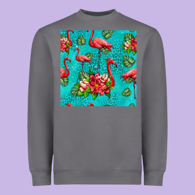 Flamingo Seamless Pattern Heavyweight Sweatshirt Designed By Hra Design Shop