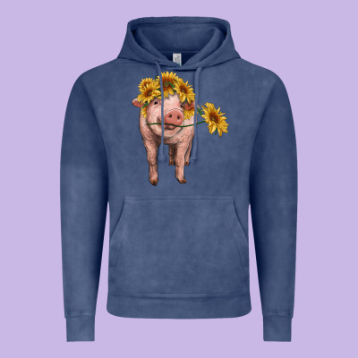Pig With Sunflowers Vintage Hoodie Designed By Ranaportraitstore