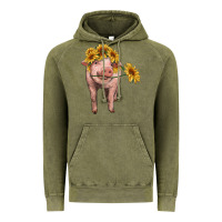 Vintage Olive pig with sunflowers Vintage Hoodie - RanaPortraitStore